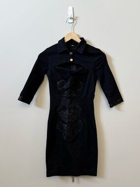 Elisabeth Franchi baroque floral embroidered cut out mini dress